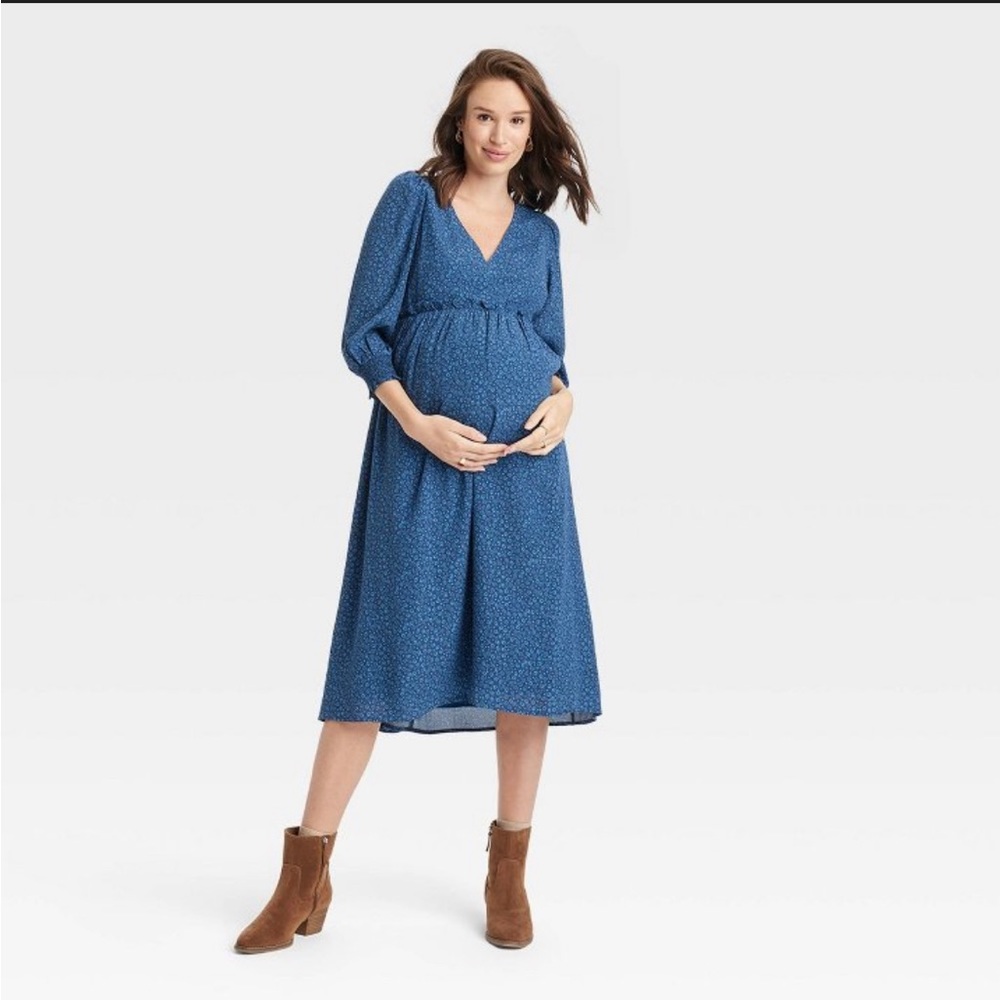 Hatch Blue Printed Maternity Midi Dress